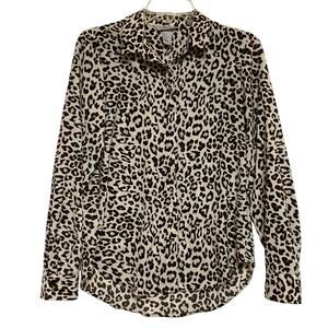 H&M Long Sleeve Button-up Blouse, Leopard Print, Size 0 (XXS) Animal Print
